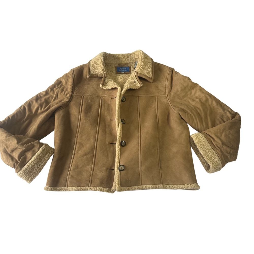 Natural Reflections Womens Tan Faux Suede Shearling Lined Button Front Jacket M